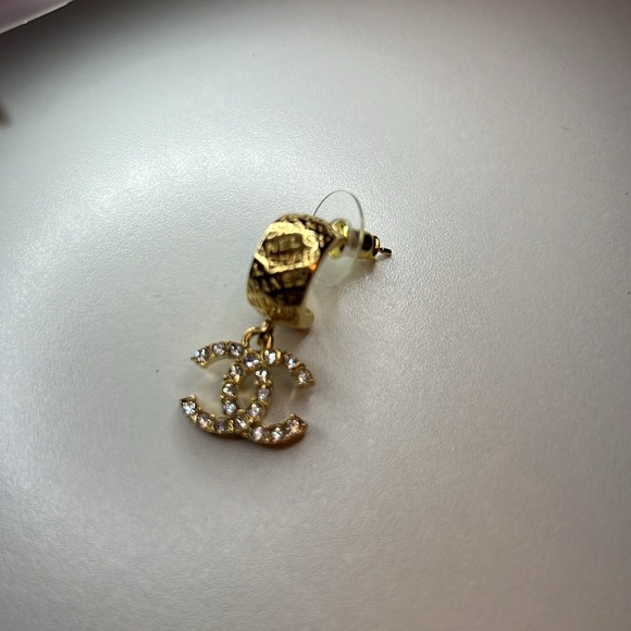 Chanel Earrings Gold Plated hoops with Crystal CCs Classic Look - Picture 8 of 8